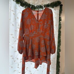 Orange and blue/grey Long Sleeve Romper
